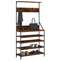 vidaXL Clothes Rack with Shoe Storage Garment Rack Clothes Rail Smoked Oak - smoked oak, 90 x 34 x 184 cm