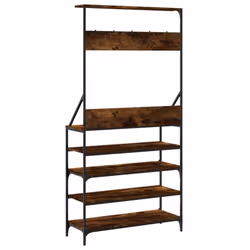 vidaXL Clothes Rack with Shoe Storage Garment Rack Clothes Rail Smoked Oak - smoked oak, 90 x 34 x 184 cm - Additional view 5
