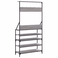 vidaXL Clothes Rack with Shoe Storage Garment Rack Clothes Rail Smoked Oak - grey sonoma, 90 x 34 x 184 cm - Additional view 5