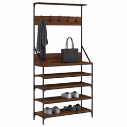 vidaXL Clothes Rack with Shoe Storage Garment Rack Clothes Rail Smoked Oak - brown oak, 90 x 34 x 184 cm - Additional view 2
