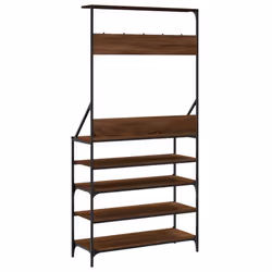 vidaXL Clothes Rack with Shoe Storage Garment Rack Clothes Rail Smoked Oak - brown oak, 90 x 34 x 184 cm - Additional view 5