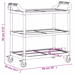 vidaXL 3-Tier Trolley Serving Cart Kitchen Storage Serving Trolley Aluminium - grey, 99 x 50 x 96 cm