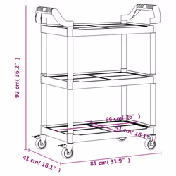 vidaXL 3-Tier Trolley Serving Cart Kitchen Storage Serving Trolley Aluminium - black, 81 x 41 x 92 cm