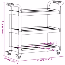 vidaXL 3-Tier Trolley Serving Cart Kitchen Storage Serving Trolley Aluminium - black, 77 x 34 x 72 cm