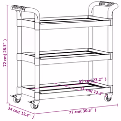 vidaXL 3-Tier Trolley Serving Cart Kitchen Storage Serving Trolley Aluminium - grey, 77 x 34 x 72 cm