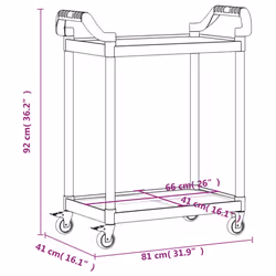 vidaXL 2-Tier Trolley Serving Cart Kitchen Storage Serving Trolley Aluminium - black, 81 x 41 x 92 cm