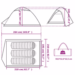 vidaXL Camping Tent 4 Persons Portable Outdoor Hiking Dome Tent Waterproof - green, 264 x 210 x 125 cm - Additional view 3