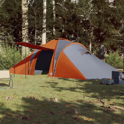 vidaXL Family Tent Dome 6-Person Camping Dome Tent Grey and Orange Waterproof