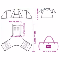 vidaXL Family Tent Dome 12-Person Camping Lightweight Tent Blue Waterproof