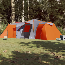 vidaXL Family Tent Dome 12-Person Camping Dome Tent Grey and Orange Waterproof