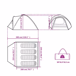 vidaXL Camping Tent 4 Persons Outdoor Hiking Portable Dome Tent 185T Taffeta - orange, 300 x 250 x 132 cm