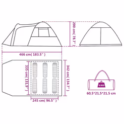 vidaXL Camping Tent 4 Persons Outdoor Hiking Portable Dome Tent 185T Taffeta - green, 466 x 342 x 200 cm