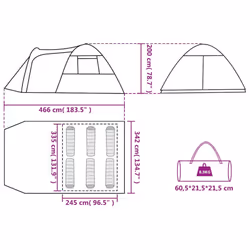 vidaXL Camping Tent 4 Persons Outdoor Hiking Portable Dome Tent 185T Taffeta - blue, 466 x 342 x 200 cm