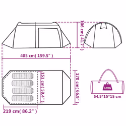 vidaXL Camping Tent Tunnel 4-Person Lightweight Tent Dome Tent Blue Waterproof - Additional view 3