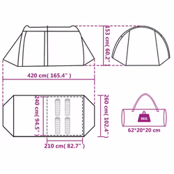 vidaXL Camping Tent Tunnel 4-Person Lightweight Tent Grey & Orange Waterproof