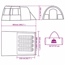 vidaXL Camping Tent Tunnel 4-Person Lightweight Dome Tent Green Waterproof