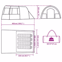 vidaXL Camping Tent Tunnel 4-Person Lightweight Tent Grey & Orange Waterproof