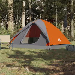 vidaXL Camping Tent Dome 3-Person Lightweight Tent Grey and Orange Waterproof