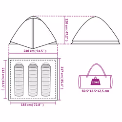 vidaXL Camping Tent Dome 3-Person Lightweight Tent Grey and Orange Waterproof