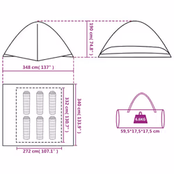 vidaXL Camping Tent Dome 6-Person Lightweight Tent Dome Tent Green Waterproof