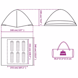 vidaXL Camping Tent Dome 6-Person Dome Tent Lightweight Tent Orange Waterproof