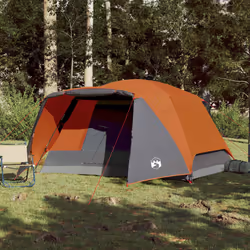 vidaXL Family Tent with Porch 6-Person Dome Tent Grey and Orange Waterproof