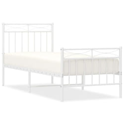 vidaXL Metal Bed Frame Home Bedroom Bed Base Mattress Foundation Bedstead - white, 75x190 cm/with headboard & footboard