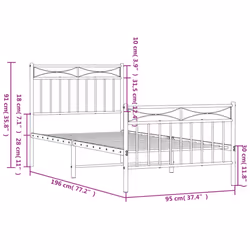 vidaXL Metal Bed Frame Home Bedroom Bed Base Mattress Foundation Bedstead - white, 90x190 cm/with headboard & footboard - Additional view 3