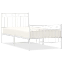 vidaXL Metal Bed Frame Home Bedroom Bed Base Mattress Foundation Bedstead - white, 90x200 cm/with headboard & footboard