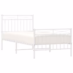 vidaXL Metal Bed Frame Home Bedroom Bed Base Mattress Foundation Bedstead - white, 90x200 cm/with headboard & footboard