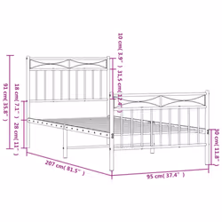 vidaXL Metal Bed Frame Home Bedroom Bed Base Mattress Foundation Bedstead - white, 90x200 cm/with headboard & footboard