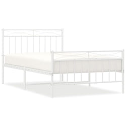 vidaXL Metal Bed Frame Home Bedroom Bed Base Mattress Foundation Bedstead - white, 107x203 cm/with headboard & footboard