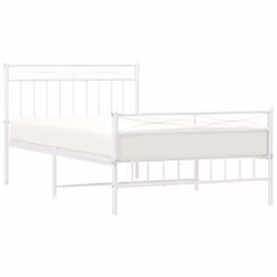 vidaXL Metal Bed Frame Home Bedroom Bed Base Mattress Foundation Bedstead - white, 107x203 cm/with headboard & footboard - Additional view 2