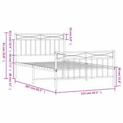 vidaXL Metal Bed Frame Home Bedroom Bed Base Mattress Foundation Bedstead - white, 107x203 cm/with headboard & footboard - Additional view 3
