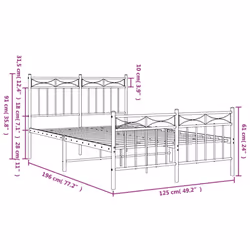 vidaXL Metal Bed Frame Home Bedroom Bed Base Mattress Foundation Bedstead - white, 120x190 cm/with headboard & footboard - Additional view 3
