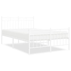 vidaXL Metal Bed Frame Home Bedroom Bed Base Mattress Foundation Bedstead - white, 120x200 cm/with headboard & footboard
