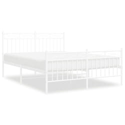 vidaXL Metal Bed Frame Home Bedroom Bed Base Mattress Foundation Bedstead - white, 140x200 cm/with headboard & footboard