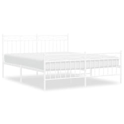vidaXL Metal Bed Frame Home Bedroom Bed Base Mattress Foundation Bedstead - white, 160x200 cm/with headboard & footboard