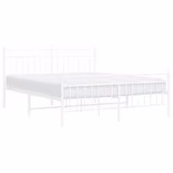 vidaXL Metal Bed Frame Home Bedroom Bed Base Mattress Foundation Bedstead - white, 160x200 cm/with headboard & footboard