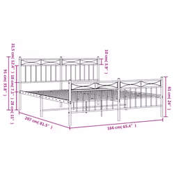 vidaXL Metal Bed Frame Home Bedroom Bed Base Mattress Foundation Bedstead - white, 160x200 cm/with headboard & footboard