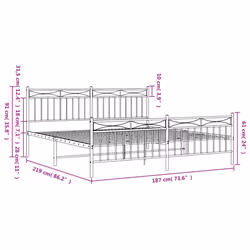 vidaXL Metal Bed Frame Home Bedroom Bed Base Mattress Foundation Bedstead - white, 183x213 cm/with headboard & footboard - Additional view 3