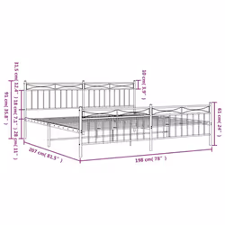 vidaXL Metal Bed Frame Home Bedroom Bed Base Mattress Foundation Bedstead - white, 193x203 cm/with headboard & footboard - Additional view 3