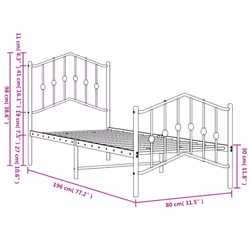 vidaXL Metal Bed Frame Home Bedroom Bed Base Mattress Foundation Bedstead - black, 75 x 190 cm/with headboard & footboard - Additional view 8