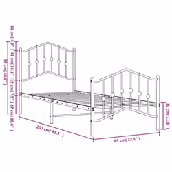 vidaXL Metal Bed Frame Home Bedroom Bed Base Mattress Foundation Bedstead - black, 80 x 200 cm/with headboard & footboard - Additional view 3
