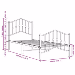 vidaXL Metal Bed Frame Home Bedroom Bed Base Mattress Foundation Bedstead - with headboard & footboard, 80 x 200 cm - Additional view 3