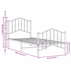 vidaXL Metal Bed Frame Home Bedroom Bed Base Mattress Foundation Bedstead - with headboard & footboard, 90 x 200 cm - Additional view 3