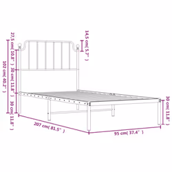 vidaXL Metal Bed Frame Home Bedroom Bed Base Mattress Foundation Bedstead - black, 90 x 200 cm/with headboard - Additional view 3