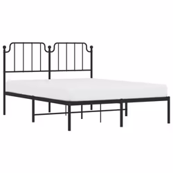 vidaXL Metal Bed Frame Home Bedroom Bed Base Mattress Foundation Bedstead - black, 135 x 190 cm/with headboard - Additional view 2
