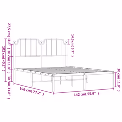 vidaXL Metal Bed Frame Home Bedroom Bed Base Mattress Foundation Bedstead - black, 135 x 190 cm/with headboard - Additional view 8
