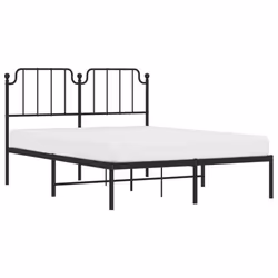 vidaXL Metal Bed Frame Home Bedroom Bed Base Mattress Foundation Bedstead - black, 140 x 190 cm/with headboard - Additional view 2